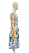 Load image into Gallery viewer, Original 1950’s Sleeveless Cotton Day Dress in Blue Painterly Floral - Bust 38 40