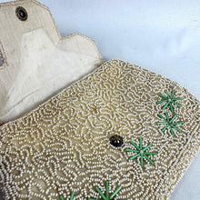 Load image into Gallery viewer, Original 1930's French Evening Bag in White and Green Glass Beads - Charming Purse