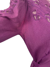 Load image into Gallery viewer, Original 1940's Cadbury Purple Crepe Full Length Evening Dress with Cutout Detail and Lace Trim - Bust 36 *