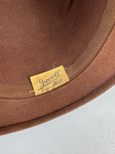 Load image into Gallery viewer, Original 1950’s Warm Brown Felt Hat with Wide Grosgrain Ribbon Trim by Jacoll