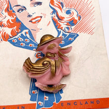 Load image into Gallery viewer, Original 1940's Wartime Scarf Ring Featuring a Little Pink Duck with a Gold Hat