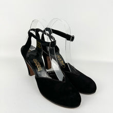 Load image into Gallery viewer, Original 1940's Black Suede High Shoes with Ankle Straps - Size 5.5 or 6 Narrow