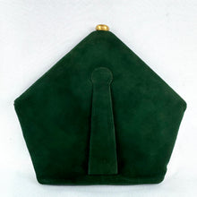Load image into Gallery viewer, Stunning Original 1930's Forest Green Suede and Leather Five Sided Bag with Tassel Detail and Gold Clasp
