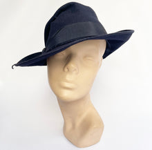 Load image into Gallery viewer, Original 1930's 1940's Dark Blue Wool Felt Fedora with Grosgrain Trim *