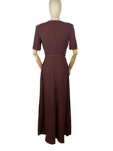 Load image into Gallery viewer, Original 1940's Chocolate Brown Crepe Full Length Belted Evening Dress with Bead and Sequin Trim - Bust 34" 35"