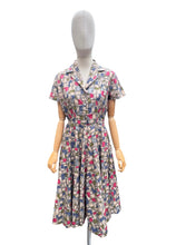 Load image into Gallery viewer, Original 1950’s Crisp Cotton Day Dress in Grey, Blue, Pink and Green - Bust