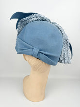 Load image into Gallery viewer, Exceptionally Beautiful Original 1930's Blue Felt Hat with Straw Trim and Seaming Detail *