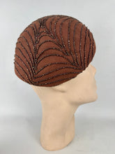 Load image into Gallery viewer, Original 1950's New York Creation Brown Felt Beaded Hat with Metallic Bronze Beads