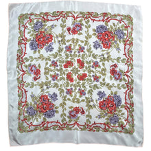 Load image into Gallery viewer, Original 1950's Pale Pink Rayon Scarf with Red, Purple and Green Floral Print - Great Headscarf