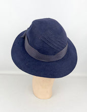 Load image into Gallery viewer, Original 1930's Dark Blue Seamed Felt Fedora with Grosgrain Trim by Fenwick