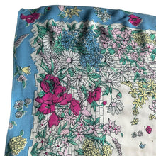 Load image into Gallery viewer, Original 1940's Bright Floral Crepe Scarf in Pink, Green, Blue and White - Great Headscarf