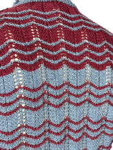 Load image into Gallery viewer, Reproduction 1940's Lace Striped Jumper in China Blue and Burgundy Red Wool - Bust 32 34 *