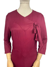 Load image into Gallery viewer, REPRODUCTION 1930's Burgundy Day Dress with Three Quarter Length Sleeves and Bow Detail on the Bodice - Bust 36