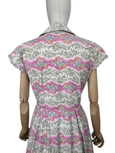 Load image into Gallery viewer, Original Late 1940's Ritchwear Floral Cotton Stripe Day Dress in White, Black, Pink, Yellow and Blue - Bust 37 *