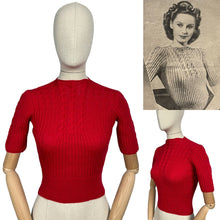 Load image into Gallery viewer, 1940's Reproduction Hand Knitted Cable Jumper in Christmas Red Pure Wool - Bust 32 33 34 35 36