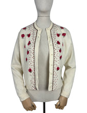 Load image into Gallery viewer, Original 1950's Season's Fashions Wool Cardigan with Pretty Floral Embroidery and Faux Pearl Buttons - Bust 38