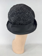 Load image into Gallery viewer, Original 1920’s Black Straw and Grosgrain Small Size Cloche Hat *