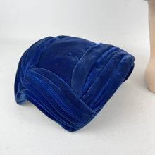 Load image into Gallery viewer, Original 1950’s Cobalt Blue Pleated Velvet Close Fitting Evening Hat *