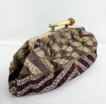 Load image into Gallery viewer, Antique Late Victorian Stripe Brocade French Clutch Bag with Bone and Amber Clasp