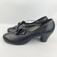 Load image into Gallery viewer, Original 1940's Black Leather Court Shoes with Pretty Tongue and Punch Detail - UK 7 7.5