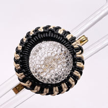 Load image into Gallery viewer, Original 1940's Black and White Wartime Make Do and Mend Wirework Brooch with Glass Button Middle *