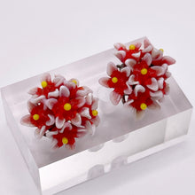 Load image into Gallery viewer, Original 1940's Red, White and Yellow Glass Flower Clip on Earrings
