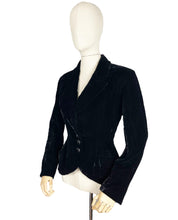 Load image into Gallery viewer, Original 1940's Inky Black Fit and Flair Velvet Jacket with Padded Hips - Bust 36 38 *