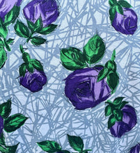 Load image into Gallery viewer, Original 1940’s 1950’s Belted Rose Print Cotton Day Dress in Grey, Purple and Green - Bust 40