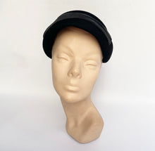 Load image into Gallery viewer, Original 1950's Inky Black Felt Hat with Pleated Satin Trim - Classic Mid Century Piece