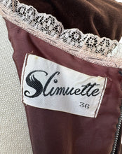 Load image into Gallery viewer, Original 1950's Slimuette Dark Brown Cotton Velvet Wiggle Dress with Hip Drape - Bust 34