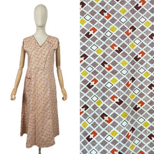 Load image into Gallery viewer, Original 1930's Brown, Mustard, Rust and White Geometric Print Cotton Apron - Great Chore Dress - Would Make A Great Summer Dress - Bust 34 35 *