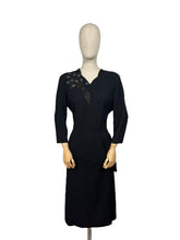 Load image into Gallery viewer, Original 1940's Kay Carter Black Crepe Floral Studded Cocktail Dress - Bust 36 *