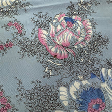 Load image into Gallery viewer, Original 1940's or 1950's Silk Crepe Scarf in Pale Blue with White and Pink Floral - Great Headscarf