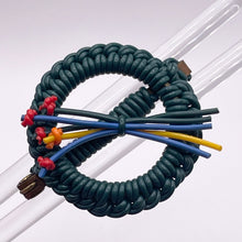 Load image into Gallery viewer, Original 1940's Green, Blue, Red and Yellow Wartime Make Do and Mend Wire Brooch with Flower Cluster