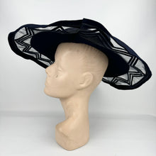 Load image into Gallery viewer, Beautiful Original 1930's French Navy Picture Hat with Net and Chevron Detail
