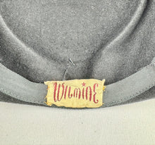 Load image into Gallery viewer, Original 1950’s Black Felt Hat with Large Ostrich Feather and Paste Trim by Wilmine *