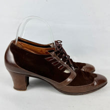 Load image into Gallery viewer, Original 1930's Dark Brown Leather and Suede Lace Up Shoes - UK 5 or 5.5