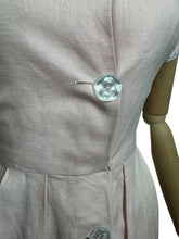 Load image into Gallery viewer, Original 1950's Baby Pink Linen Wiggle Dress by Ros Comain with Blue and White Floral Embroidery - Bust 32 34 *