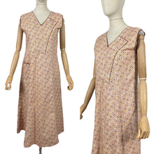 Load image into Gallery viewer, Original 1930's Brown, Mustard, Rust and White Geometric Print Cotton Apron - Great Chore Dress - Would Make A Great Summer Dress - Bust 34 35 *