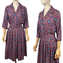 Load image into Gallery viewer, Original 1950's Volup Burgundy, Red, Blue and White Classic Cotton Belted Day Dress - Bust 40 42 *