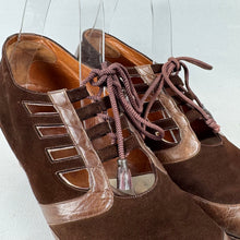 Load image into Gallery viewer, Original 1930's Dark Brown Leather and Suede Lace Up Shoes - UK 5 or 5.5