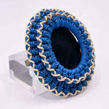 Load image into Gallery viewer, Original 1940's Blue, Black and White Wartime Make Do and Mend Wire Brooch with Glass Middle *