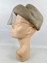Load image into Gallery viewer, Original 1940's 1950's Mushroom Grey Felt Hat with Fine Net by Jacoll *