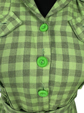 Load image into Gallery viewer, Original 1930's or 1940's Petite Fit Green and Grey Check Fine Wool Belted Day Dress - Bust 32 33