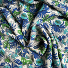 Load image into Gallery viewer, Original 1940's Ivory, Green and Blue Floral Crepe Dressmaking Fabric - 35" x 140"