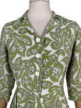 Load image into Gallery viewer, Original 1940’s Green and White Crepe Day Dress with Leaf Print - Bust 34 35