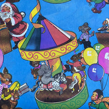 Load image into Gallery viewer, Original Vintage Colourful Children's Christmas Wrapping Paper - Blue Base with Santa and Animal Friends at the Circus