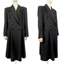 Load image into Gallery viewer, Original 1940’s Black Wool Double Breasted Coat with Velvet Appliqué Detail - Bust 42 44 46 *