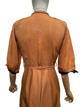Load image into Gallery viewer, Original 1950's Caramel Coloured Grosgrain Belted Dress with Black Accent Trim - Bust 34 35