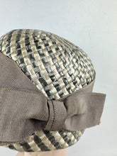 Load image into Gallery viewer, Original 1950's Grey Lacquered Raffia Hat with Grosgrain Bow Trim by Jacoll *